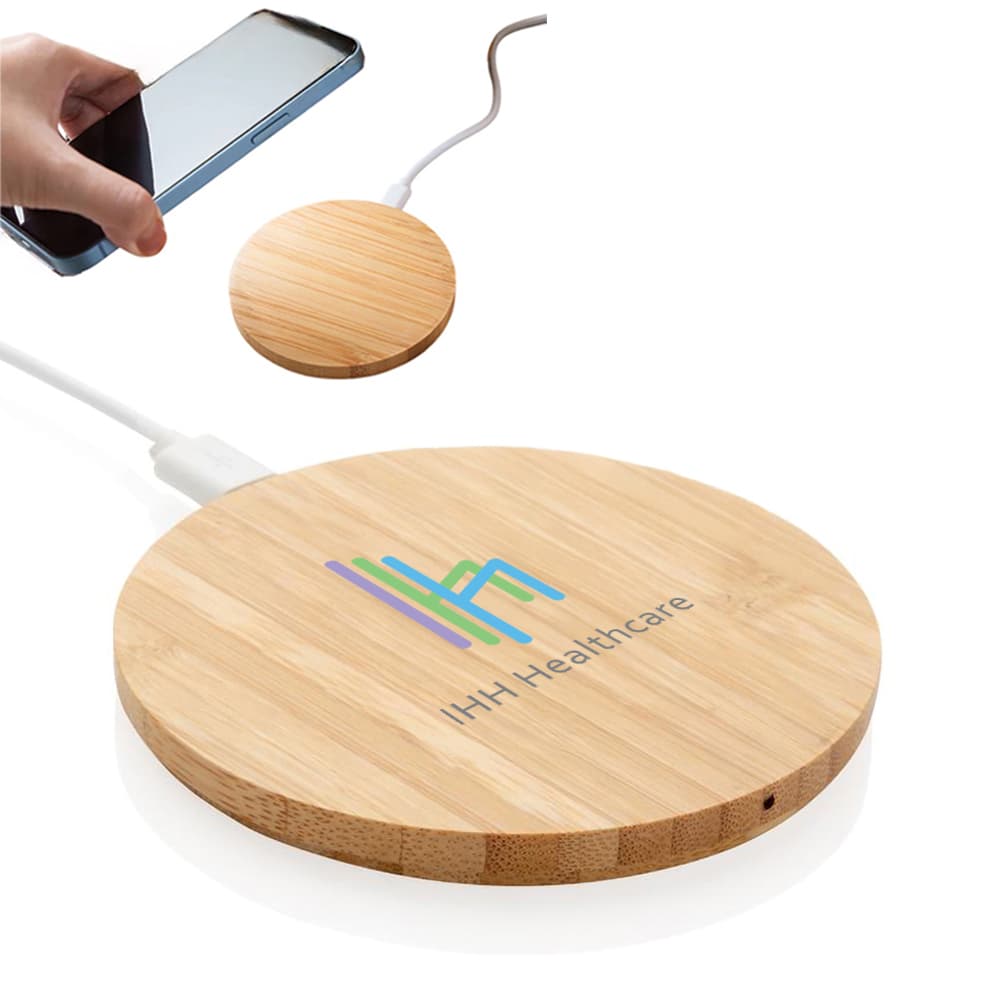 10W Bamboo Wireless Charger - custom logo - Image 1